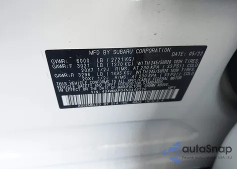 2022 Subaru Ascent Limited из США, поврежденный, VIN 4S4WMAPD4N3443220